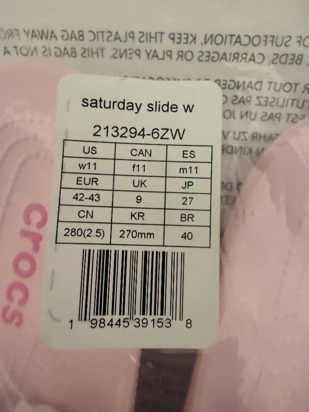 NWT CROCS Women's Saturday Slide Pink Milk - Picture 7 of 7